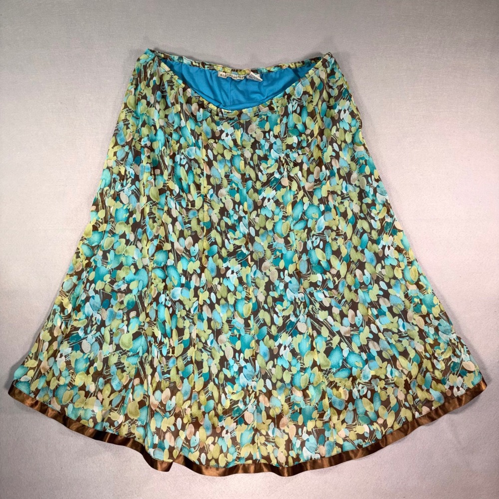 Requirements Blue Green Floral Midi Skirt Size 14. Y2K